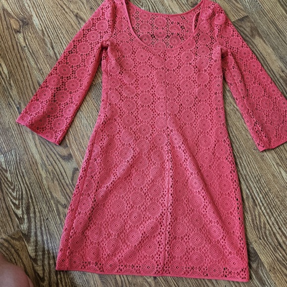 Lilly Pulitzer Crochet Marquette Dress Hot Bright Pink - Small Lined 3/4 Sleeve - Picture 3 of 9